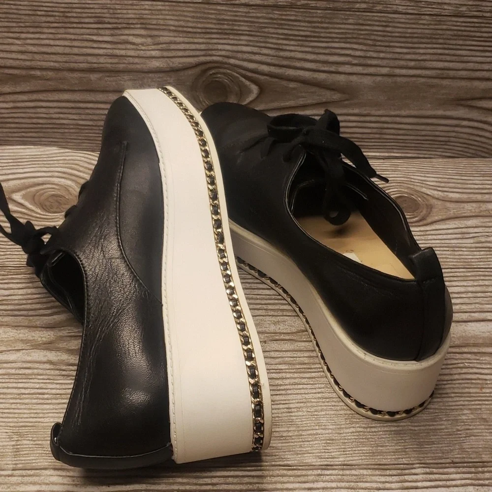 Karl Lagerfeld Bali Black soft leather platforms woman laces shoes size 8.5